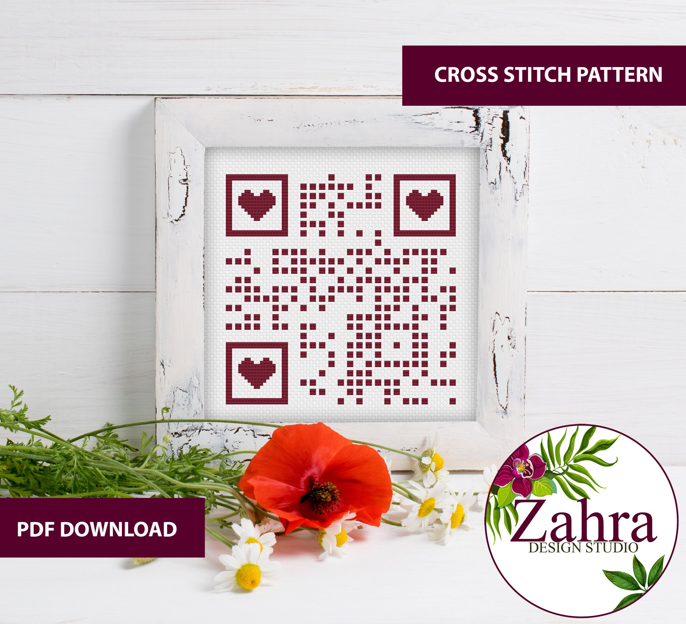 I Love You! Hidden Message! QR Code Cross Stitch Pattern I Love You! Hidden Message! QR Code Cross Stitch Pattern