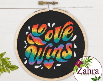 Love Wins! Quotes Cross Stitch Pattern. Positive Quotes. LGBTQ+ Pride. PDF Instant Download