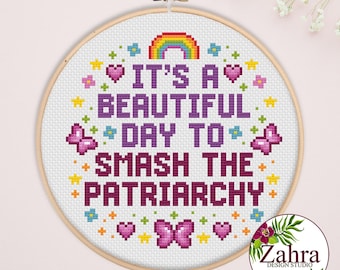 Feminist Cross Stitch Pattern - Smash the Patriarchy - Subversive (PDF Download)