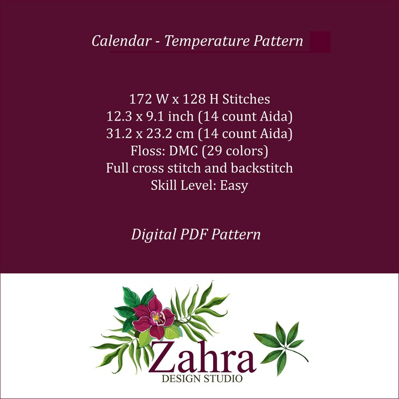 2025 Calendar Temperature Cross Stitch Pattern Temperature Cross Stitch