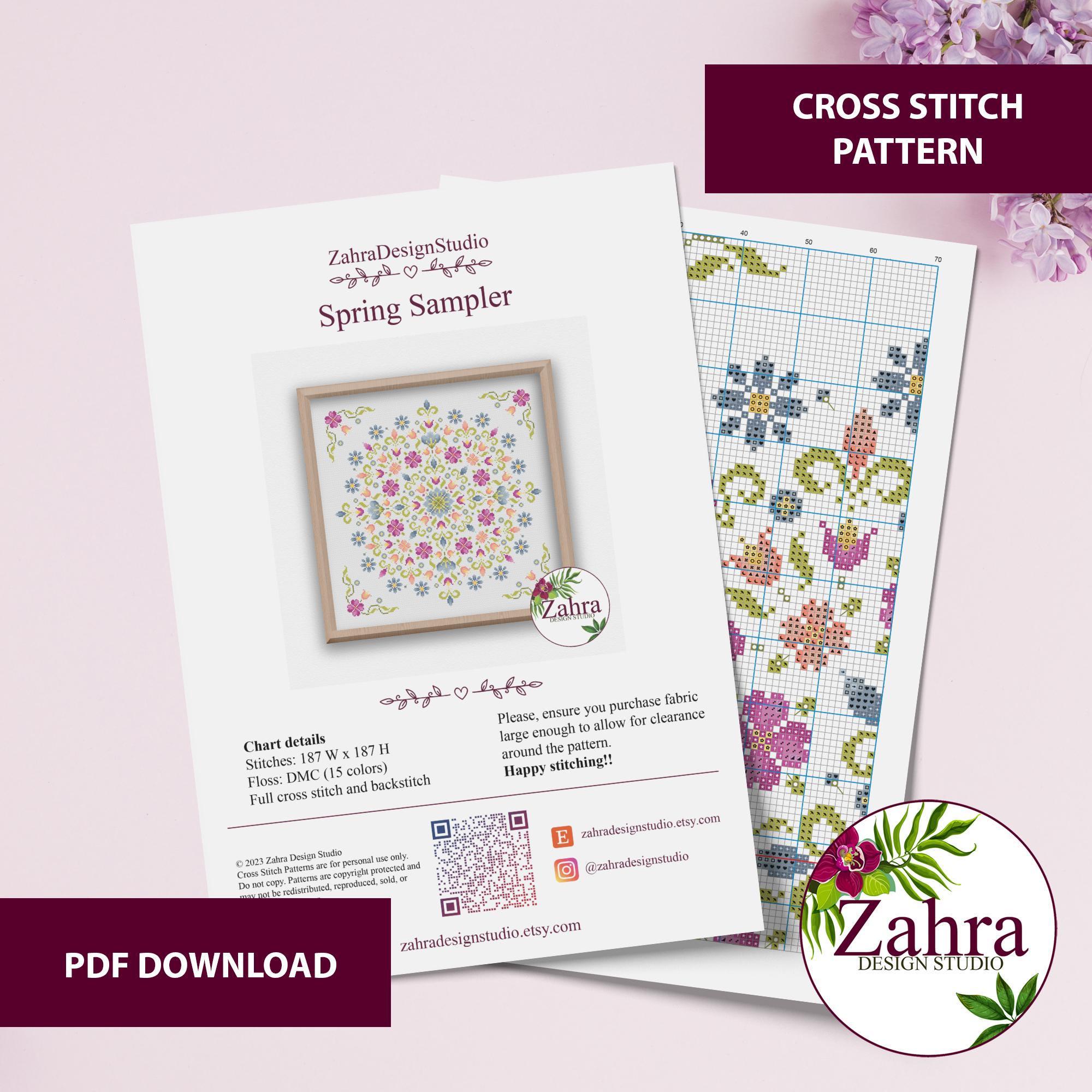 Floral Cross Stitch Pattern - Spring Sampler Embroidery Design (PDF ...