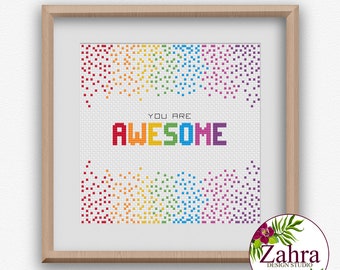 LGBTQ Pride Cross Stitch Pattern – Rainbow Positive Embroidery (PDF Download)