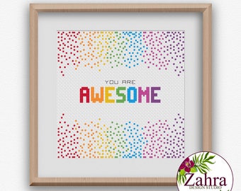 You are Awesome! LGBTQ Cross Stitch Pattern. Pride Cross Stitch Chart. PDF Instant Download