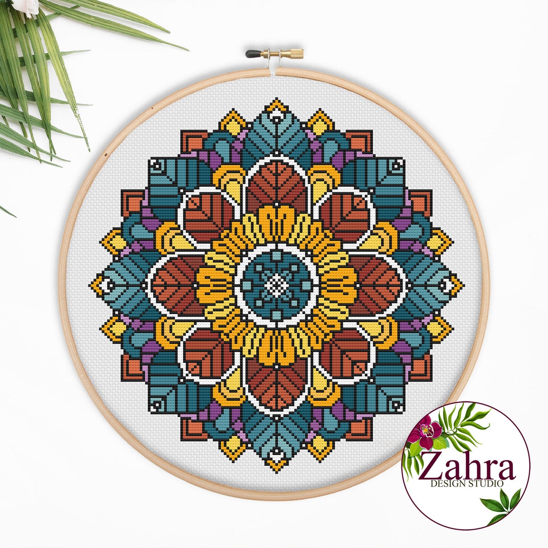 Mandala Cross Stitch Pattern. Colorful Floral Mandala Cross Stitch ...