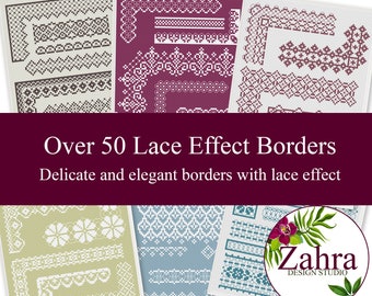 Cross Stitch Borders - Lace effect! Over 50 Cross Stitch Patterns. Bundle Pack Borders for DIY Patterns!