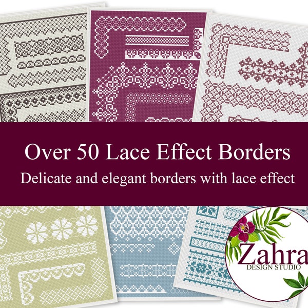 50+ Lace Effect Cross Stitch Borders - Embroidery Design (PDF Download)