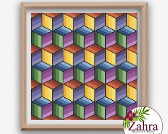 Geometric Cross Stitch Pattern! Sampler Cross Stitch. Abstract Colorful Pattern. PDF Instant Download.