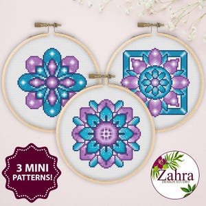 Mandala-Kreuzstichmuster, 3 Mini-Designs, PDF-Download