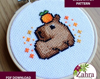 Mini Cross Stitch Pattern - Capybara Embroidery Design (PDF