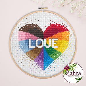 Modèle de point de croix Progress Pride Heart - Broderie LGBTQ (Téléchargement PDF)