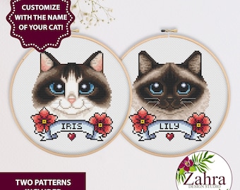 Dark Chocolate Ragdoll Cat Cross Stitch Pattern – Pet Portrait - Embroidery Design (PDF Download)