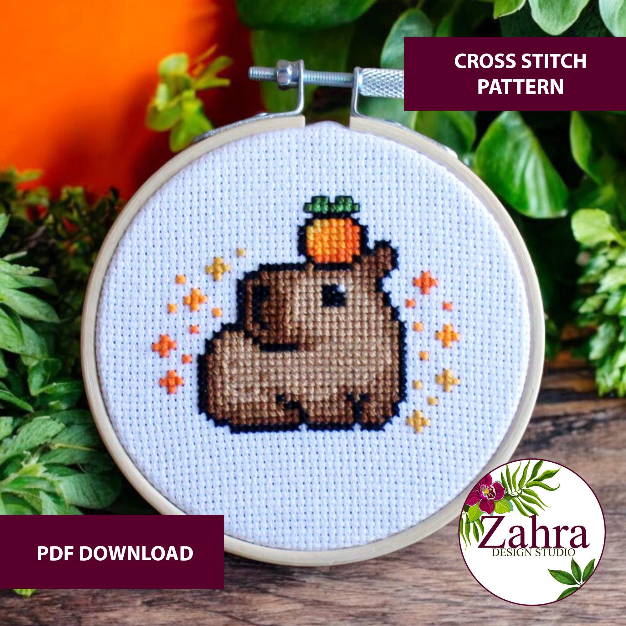 かぴばら様オーダーページ Mini Cross Stitch Pattern - Capybara Embroidery Design (PDF