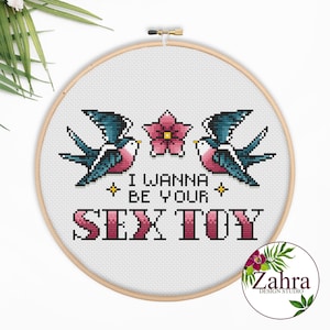 Kreuzstich Stickmuster - Ich will dein Sex Spielzeug sein - Valentinstag Kreuzstichmuster (PDF Download)