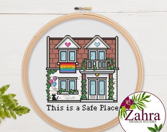 This is a Safe Place! LGBTQ Cross Stitch Pattern. Pride Cross Stitch Chart. PDF Instant Download