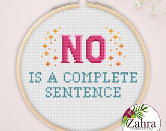 Feminist Cross Stitch Pattern - NO - Subversive Embroidery Design (PDF Download)