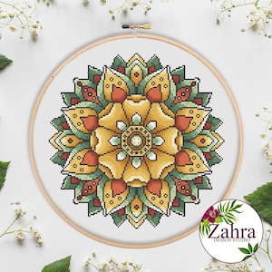Mandala Cross Stitch Pattern – Modern Boho Floral Embroidery Design (PDF Download)