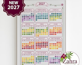 Rainbow Calendar Temperature Cross Stitch Pattern, PDF Download