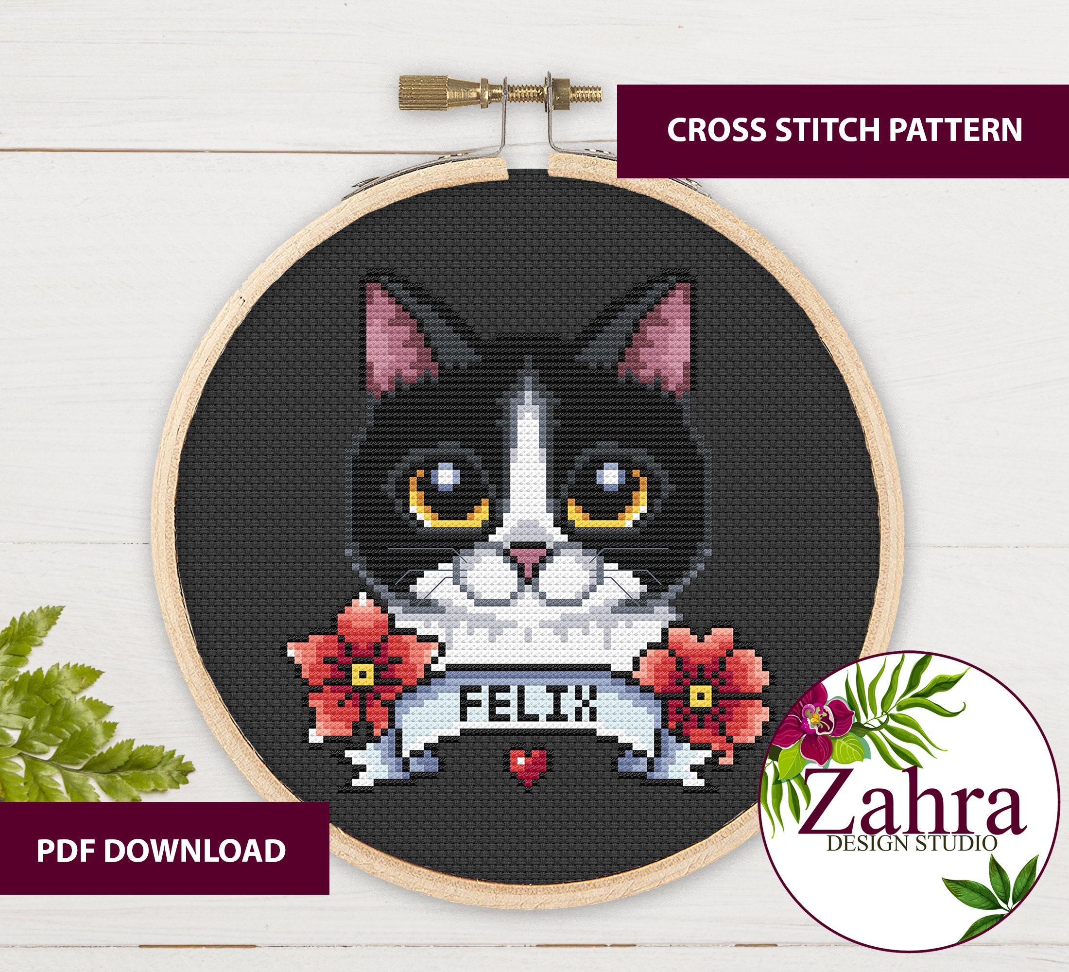 Tuxedo Cat Cross Stitch Pattern. Cat Cross Stitch Chart. Etsy UK
