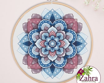 Mandala Cross Stitch Pattern. Colorful Floral Mandala Cross Stitch Chart. PDF Instant Download. A Sweet Dream #6