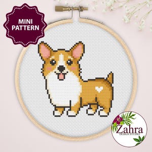 Corgi Cross Stitch Pattern - Mini Embroidery Design (PDF Download)
