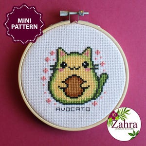 Mini gráfico de ponto cruz - Abacate, desenho de bordado de gato (download em PDF)