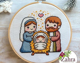 Christmas Cross Stitch Pattern - Nativity Scene, Holy Family (PDF Download)