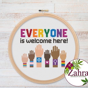 Everyone is Welcome Here! LGBTQ Cross Stitch Pattern. Pride Cross Stitch Chart. PDF Instant Download