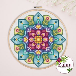 Mandala Cross Stitch Pattern. Colorful Floral Mandala Cross Stitch Chart. PDF Instant Download. Infinity Garden #11