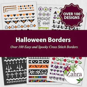 Kreuzstich Bordüren - Halloween! Über 100 Kreuzstichmuster. Bundle Pack Bordüren für DIY Schnittmuster!