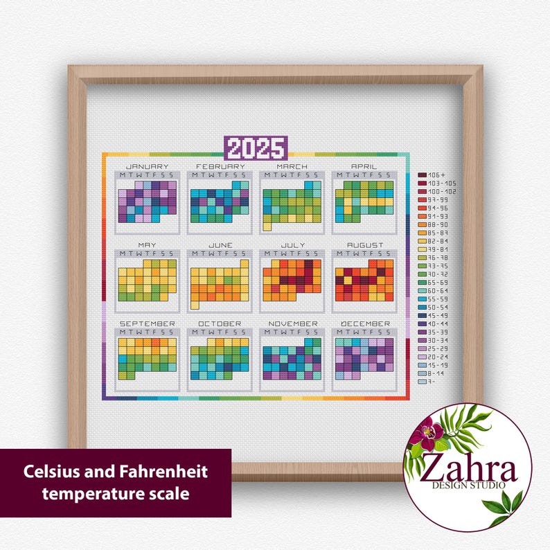 2025 Calendar Temperature Cross Stitch Pattern Temperature Cross Stitch