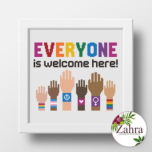 Tout le monde est le bienvenu ici - Broderie arc-en-ciel (téléchargement PDF)