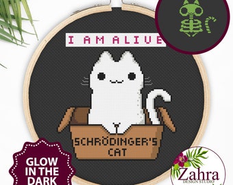 Schrödinger's Cat! Cat Cross Stitch Pattern. Funny Cross Stitch Chart. PDF Instant Download