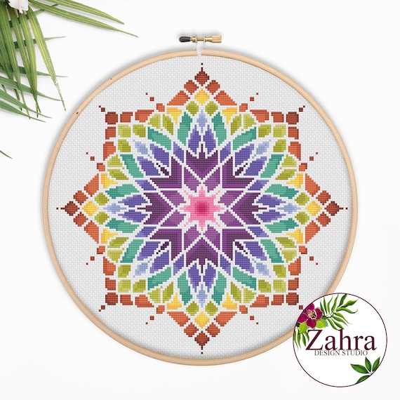 Mandala Cross Stitch Pattern. Download. Floral Mandala Chart. Cross Colorful Vibes - 4 Etsy PDF Stitch Rainbow Instant