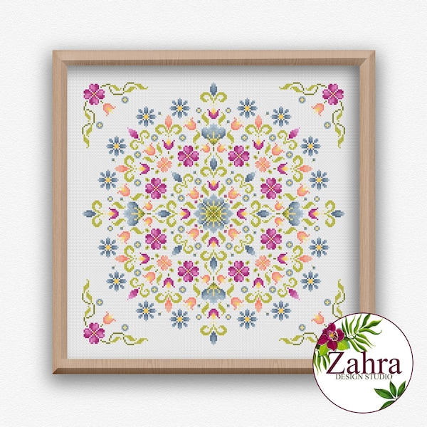 Floral Cross Stitch Pattern - Spring Sampler Embroidery Design (PDF Download)