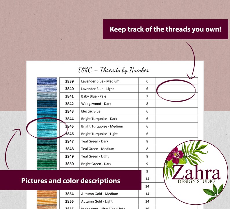 PRINTABLE DMC Color Chart and Inventory. DMC Color Card. Dmc - Etsy