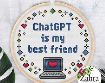 Patrón de punto de cruz divertido: ChatGPT es mi amigo (Descarga PDF)