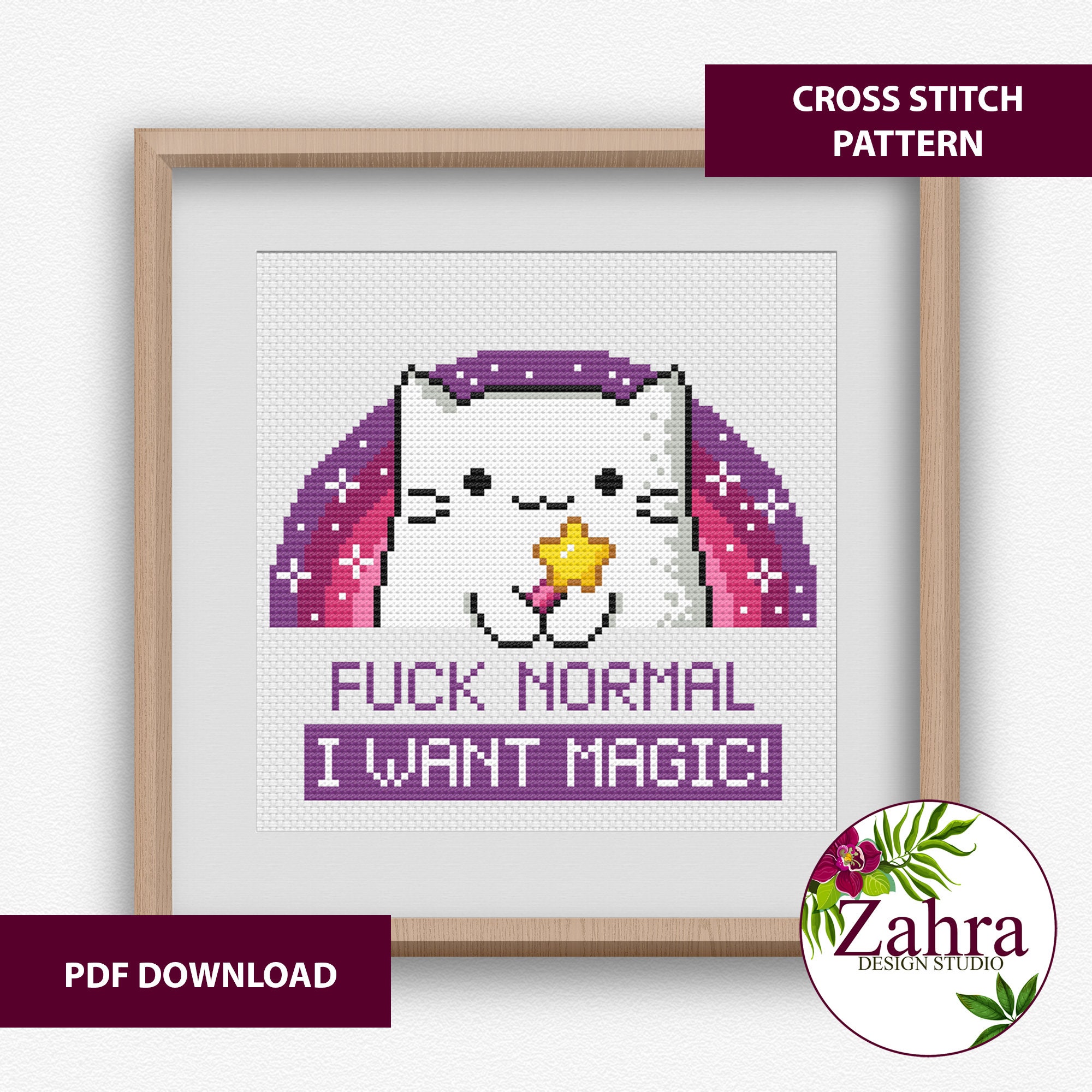 Kruissteekpatroon grappige kat: F**k Normal, I want Magic (pdf-download) -  Etsy België, image size:2000x2000