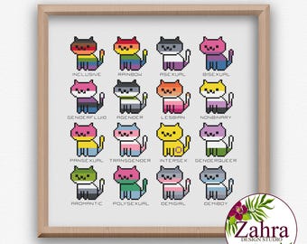 Mini Pride Cats Cross Stitch Pattern - LGBTQ Embroidery (PDF Download)