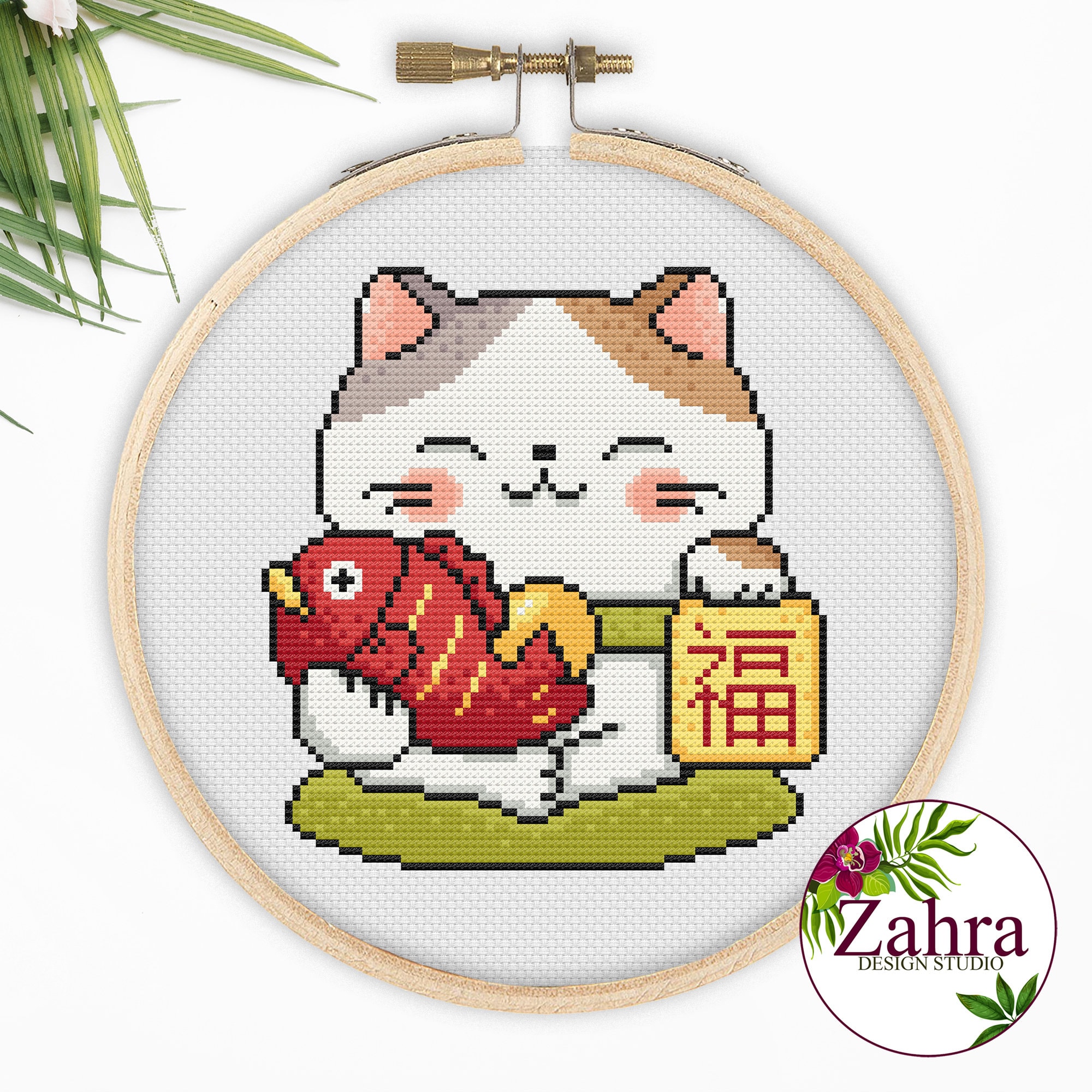 Lucky Cat Cross Stitch Pattern! Cat Cross Stitch Chart. PDF