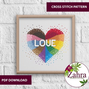 Progress Rainbow Heart LGBTQ Cross Stitch Pattern. Pride Cross Stitch Chart. PDF Instant Download image 4