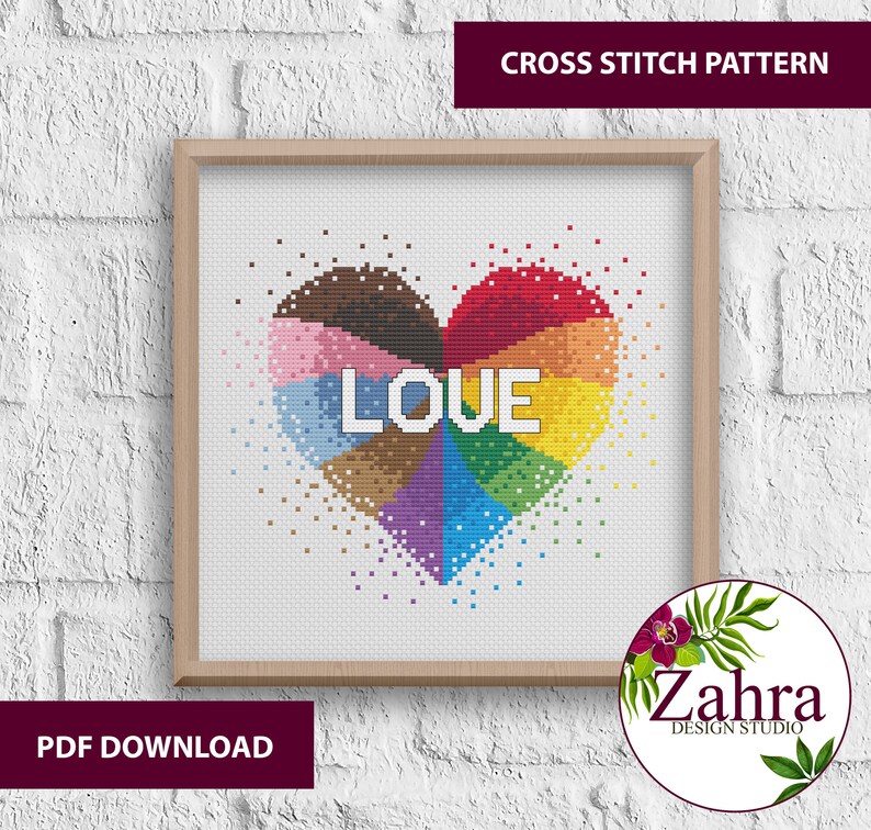 Progress Rainbow Heart LGBTQ Cross Stitch Pattern. Pride Cross Stitch Chart. PDF Instant Download image 4