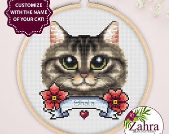 Siberian Cat Cross Stitch Pattern – Pet Portrait - Embroidery Design (PDF Download)
