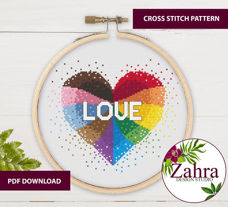 Progress Rainbow Heart LGBTQ Cross Stitch Pattern. Pride Cross Stitch Chart. PDF Instant Download image 2