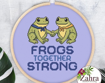 Patrón de punto de cruz subversivo - Ranas unidas y fuertes - Política (Descarga PDF)