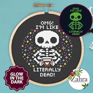 Glow In The Dark Skeleton Cross Stitch Pattern. Spooky Chart (PDF Download)