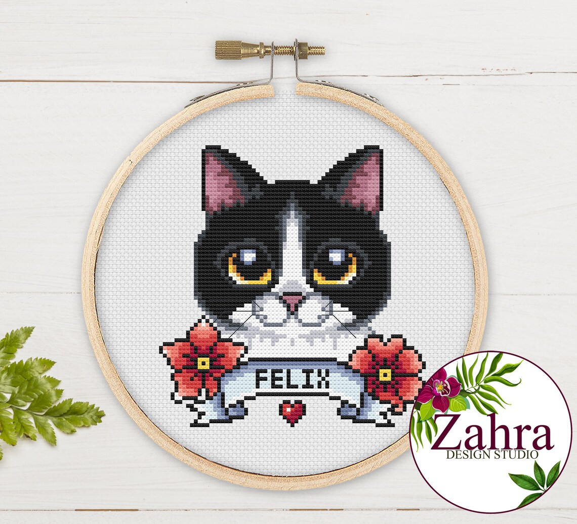 Tuxedo Cat Cross Stitch Pattern. Cat Cross Stitch Chart. Etsy