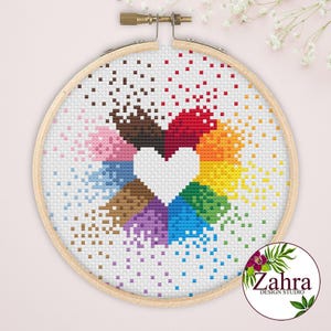 Progress Pride Heart Cross Stitch Pattern - LGBTQ Embroidery (PDF Download)