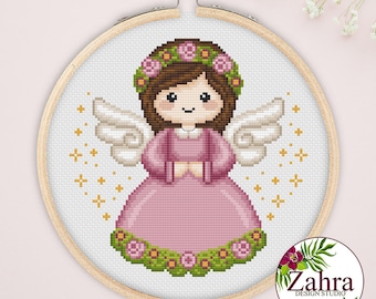 Patrón de punto de cruz para bebé - Diseño de bordado de ángel guardián (Descarga PDF)