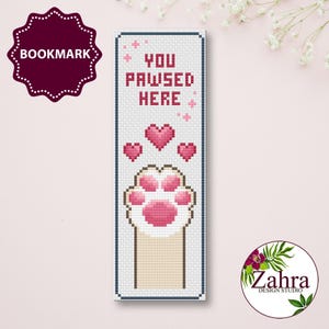 Bookmark Cross Stitch Pattern - You Pawsed Here - Cat (PDF Download)