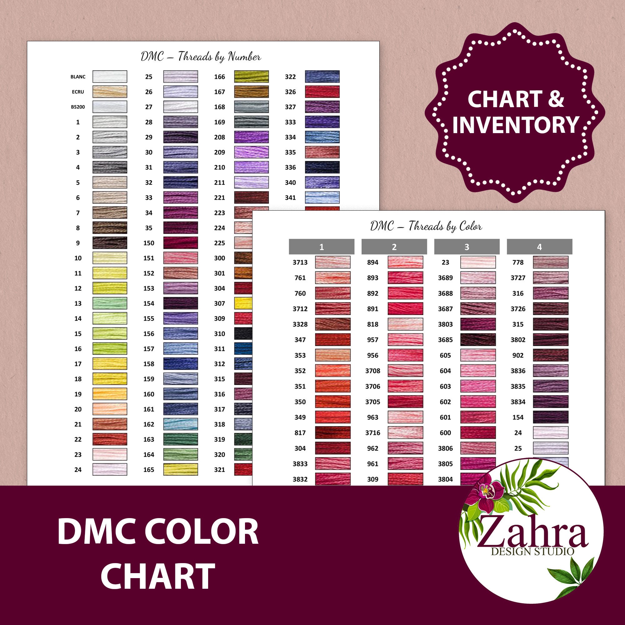 DMC Embroidery Floss Chart - Columns 1 & 2